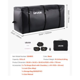 VEVOR Αδιάβροχη Τσάντα Φορτίου για Κοτσαδόρο 25 Cu.ft PKHB25CUFTGP4...