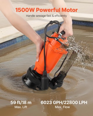 VEVOR Υποβρύχια Αντλία Αποστράγγισης 1500W με Μέγιστη Ροή 22,800 L/...