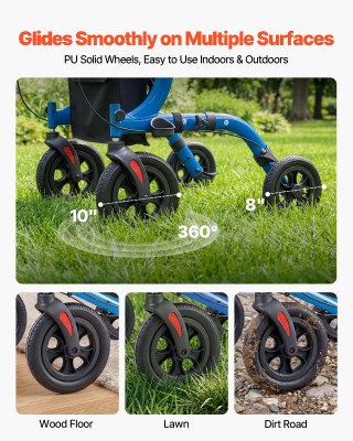 VEVOR Πτυσσόμενος περιπατητήρας αλουμινίου με κάθισμα και ρυθμιζόμε...