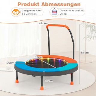Costway Παιδικό μίνι τραμπολίνο Ø90 εκ. με φωτισμό LED, λαβή και τσ...