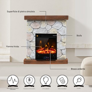 BAKAJI Ηλεκτρικό Τζάκι Κορτίνα με Ρεαλιστική Φλόγα Θέρμανση 2000 W ...