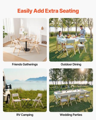 VEVOR Σετ 2 Ξύλινες Πτυσσόμενες Καρέκλες με Μαξιλάρι - Μπεζ MZHZZZD...