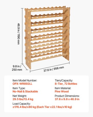 VEVOR Στοιβαζόμενη Ραφιέρα Κρασιών 72 Φιαλών, 8 Επίπεδα, Ελεύθερης ... VEVOR Στοιβαζόμενη Ραφιέρα Κρασιών 72 Φιαλών, 8 Επίπεδα, Ελεύθερης ...