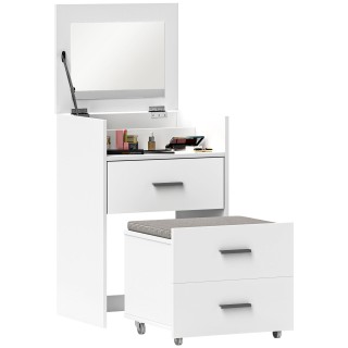 HOMCOM  Ξύλινο Τραπέζι Μακιγιάζ με Ανακλινόμενο Καθρέφτη, 2 Συρτάρι...