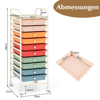 Costway Ρολόγουαν με 10 Στοιβαζόμενα Συρτάρια Πολύχρωμο Τρόλεϊ Μπάν...