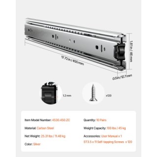 VEVOR Συρόμενοι Οδηγοί Ντουλαπιού Πλευρικής Τοποθέτησης 18 ιντσών 1... VEVOR Συρόμενοι Οδηγοί Ντουλαπιού Πλευρικής Τοποθέτησης 18 ιντσών 1...