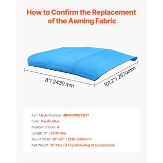 VEVOR Πανί Σκίασης Σκάφους 4 Τόξων σε Ειρηνικό Μπλε 4GCYZYP96919JYJ...