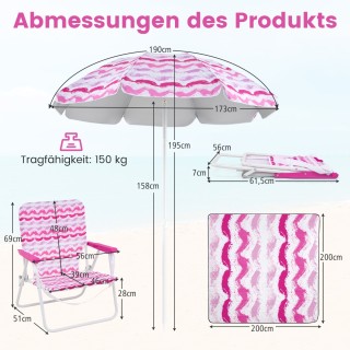 Costway  Διπλό Σετ Καρέκλες Παραλίας με Ομπρέλα & Κουβέρτα Θαλάσσης...