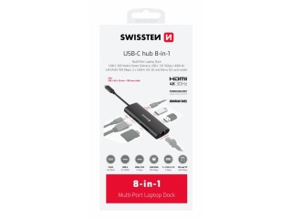 SWISSTEN USB-C Hub 8-in-1 (USB-C 100W, HDMI 4K, LAN RJ45, 2x USB-A,...