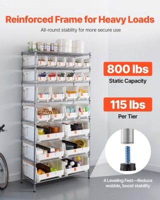 VEVOR 8-Επίπεδη Ραφιέρα με Ρόδες, Σύστημα Αποθήκευσης με 26 Κάδους ...