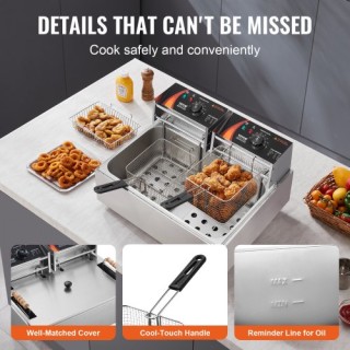 VEVOR Επαγγελματική Ηλεκτρική Φριτέζα 2500W 12L Ανοξείδωτη Αναβάθμι...