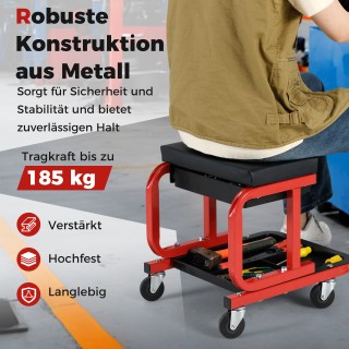 Costway Ρολόκαθισμα Εργαστηρίου με Ρόδες & Αντοχή 185kg, Μαύρο AU10...