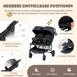 Costway  Πτυσσόμενο Διπλό Καροτσάκι για Μωρά με Ρυθμιζόμενες Θέσεις...