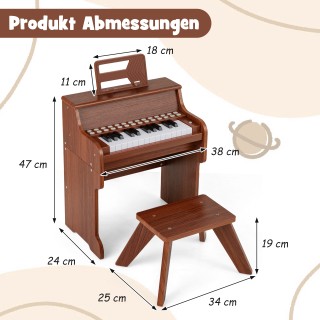 Costway 25 Πλήκτρων Μίνι Ψηφιακό Πιάνο με Σκαμπό Παιδικό Πιάνο με Ρ...