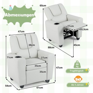 Costway Παιδική πολυθρόνα με λειτουργία relax, ρυθμιζόμενη πλάτη κα...