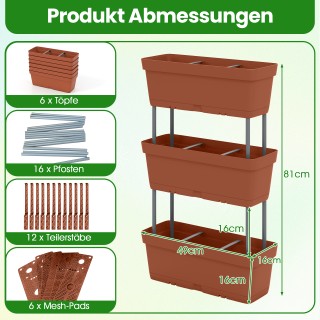 Costway 6 Κασπώ με Σύστημα Αποστράγγισης για Κάθετη Φύτευση, Καφέ H...