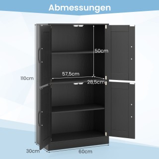 Costway Μαύρο Ντουλάπι Κουζίνας με 4 Πόρτες & Ρυθμιζόμενα Ράφια JV1...