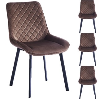Shally Dogan  Σετ 4 Καρέκλες Τραπεζαρίας Επένδυση Βελούδο Καφέ Καρέ...