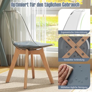 Costway Σετ 4 Διαφανές Καρέκλες Τραπεζαρίας με Ξύλινα Πόδια Σκανδιν...