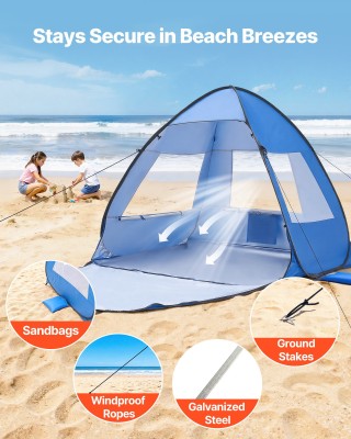VEVOR Σκηνή Παραλίας με Αντηλιακή Προστασία UPF 50+, Φορητή για 2 Ά...