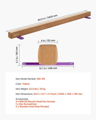 VEVOR Επίπεδη Δοκός Ισορροπίας 8FT (240cm), Κίτρινη BKSJPHM8FT4IC4R... VEVOR Επίπεδη Δοκός Ισορροπίας 8FT (240cm), Κίτρινη BKSJPHM8FT4IC4R...
