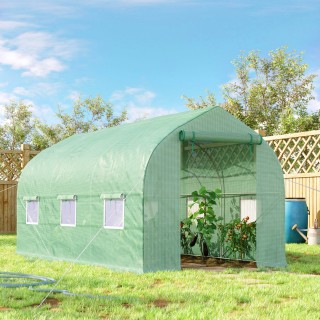 Outsunny Σήραγγα Θερμοκηπίου Αντι-UV με 6 Δικτυωτά Παράθυρα και Πτυ...