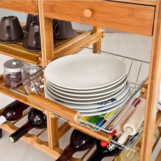 BAKAJI  Καρότσι Κουζίνας Ξύλο Μπαμπού 2 Συρτάρια Θήκη Μαχαιροπήρουν...