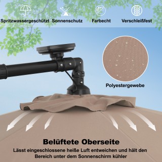 Costway Κρεμαστή ομπρέλα κήπου με 40 ηλιακά LED και μανιβέλα, ανοιχ...