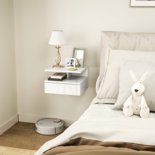 HOMCOM Κρεμαστό Κομοδίνο με Συρτάρι και Ράφι, 35x32x22.5 εκ, Λευκό ...