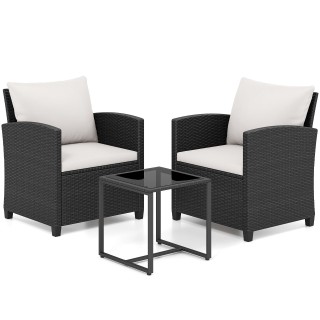 Costway Σετ κήπου από ρατάν με 2 καρέκλες, μαξιλάρια και γυάλινο τρ...