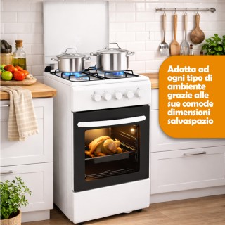 BAKAJI Εξωτερική Λευκή Κουζίνα Αερίου με 4 Εστίες και Φούρνο 50 x 5...