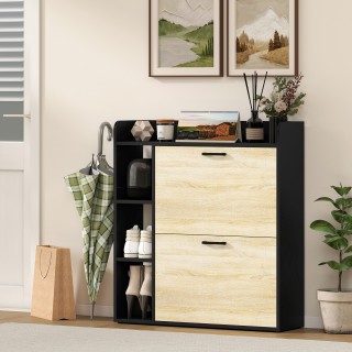 HOMCOM Λεπτή Παπουτσοθήκη με 2 Ανακλινόμενα Συρτάρια και 3 Ανοιχτού...