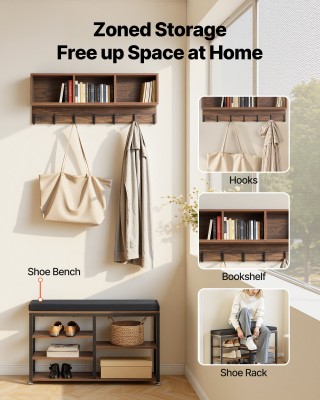 VEVOR Πολυλειτουργική Κρεμάστρα με Πάγκο Παπουτσιών και Ράφι, Μεταλ...