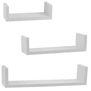 BAKAJI  Σετ 3 Μοντέρνα Ράφια Τοίχου Σχεδιασμού με Άκρα Ράφι Λευκό Μ...