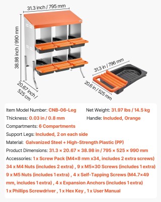VEVOR Κοτέτσι Αυγών με Θήκες, 6 Θέσεις, Γαλβανισμένος Χάλυβας και Α...