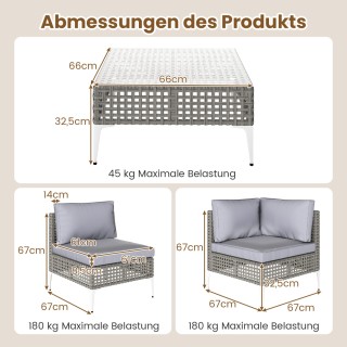 Costway  Σετ Επίπλων Μπαλκονιού από Ρατάν με Μαξιλάρια Καθίσματος &...
