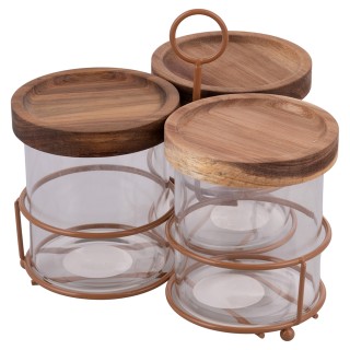 Villa DEste  Σετ 3 βάζα 390 ml από βοροπυριτικό γυαλί καπάκι από ξύ...