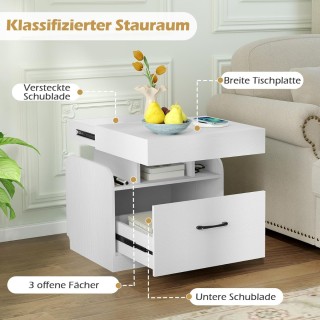 Costway  Λευκό Κομοδίνο με Θύρα Φόρτισης και Αποθηκευτικούς Χώρους ...