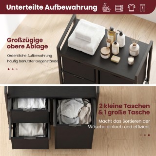 Costway Τριπλό Καλάθι Απλύτων 75 L με Ράφι και 3 Αποσπώμενες Τσάντε...