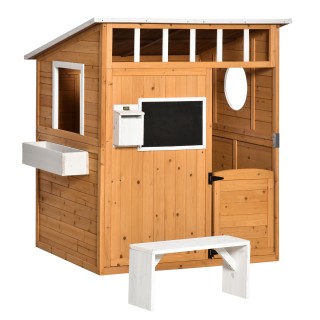 Outsunny Outdoor Ξύλινο Playhouse με Πόρτα, Παράθυρα, Πάγκος, Γλάστ...