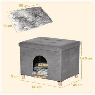 PawHut Cat House Pouf Σκαμπό ποδιών με επένδυση με αφαιρούμενο και ...