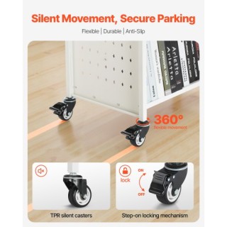 VEVOR Κινητή Βιβλιοθήκη 3 Επιπέδων Με Διπλής Όψης Ράφια σε Λευκό Χρ...