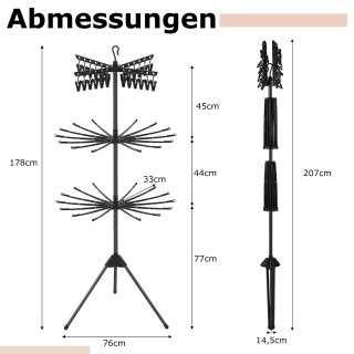 Costway Τριπλής Στάθμης Αναδιπλούμενη Απλώστρα Ρούχων 178εκ με 24 Κ...