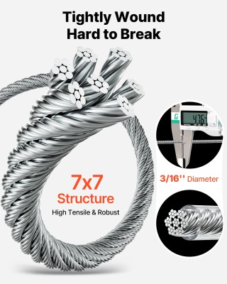 VEVOR Κιτ Συρματόσχοινου 4.76mm, 61m, Ανοξείδωτο Ατσάλι 304, Αντοχή... VEVOR Κιτ Συρματόσχοινου 4.76mm, 61m, Ανοξείδωτο Ατσάλι 304, Αντοχή...