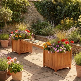 Costway Ξύλινος Πάγκος 35 x 35 x 169 cm με Πλαϊνές Ζαρντινιέρες και...
