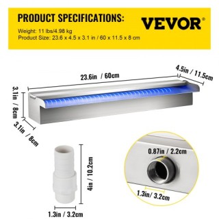Καταρράκτης Πισίνας Vevor με LED Φωτισμό 23.6 x 4.5 x 3.1  PQSBJPJS...
