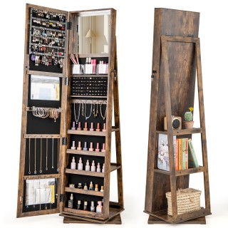 Costway Περιστρεφόμενη Ντουλάπα Κοσμημάτων με Καθρέφτη και Ράφια Vi...