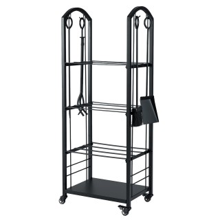 Costway Τετράροφη Κινητή Ξυλοθήκη από Μέταλλο & Ξύλο με Λαβίδα για ...