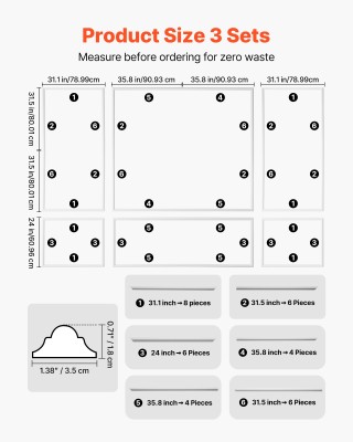 VEVOR Σέτ 3 Διακοσμητικών Πάνελ Τοιχοποιίας, Ελαφριά Πολυστερίνη, Λ...