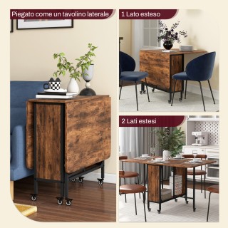 HOMCOM Πτυσσόμενο Τραπέζι με 6 Ρόδες και Ράφι Βιομηχανικού Στυλ από...